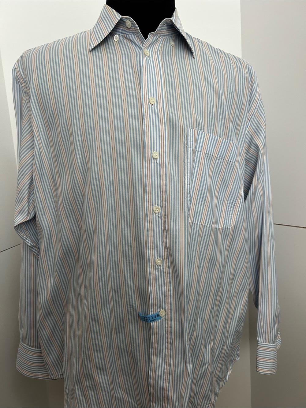 Brioni Blue, White and Light Brown Striped Dress Shirt